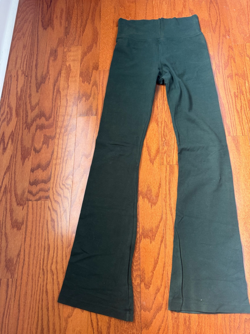 Brandy Melville Women's Dark Green Priscilla Fold Over Flared Leggings
